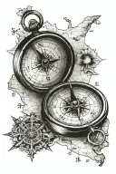 old compass on old scotland map tattoo design idea