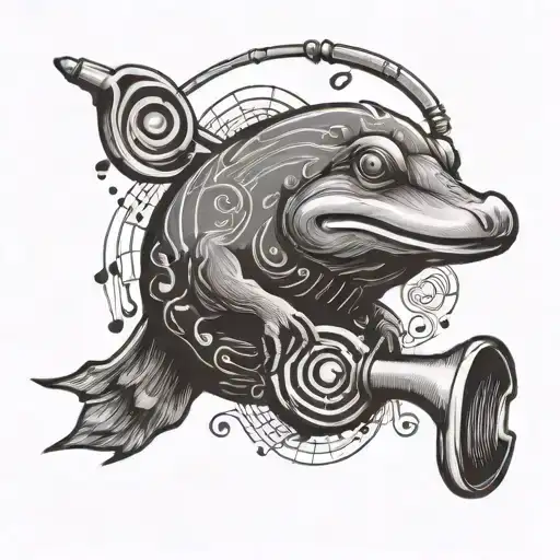 bass cleff platypus microphone surrounded by musical notes tattoo design idea