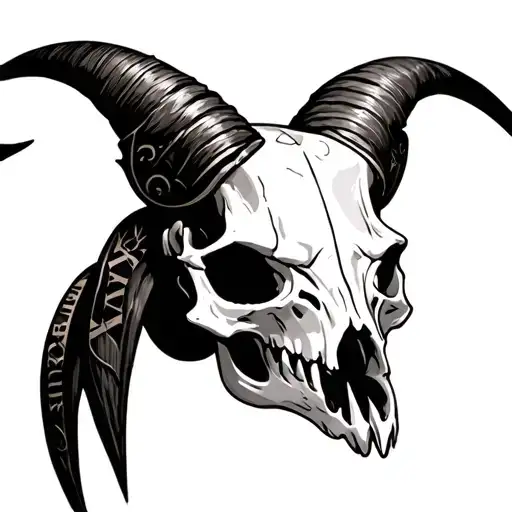 Long Horn Skull. Basic. with Roman numerals tattoo design idea