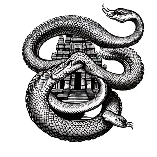 Angkor wat and Cambodia and snakes wrapping tattoo design idea