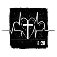 Create a cool tattoo design for romans 8:28 including a semicolon, a heartbeat with a flatline in middle, and a cross tattoo design idea