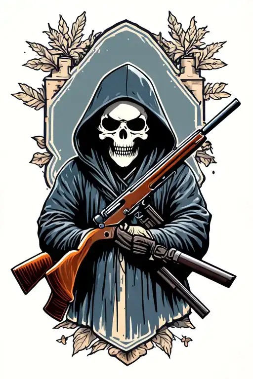 hooded reaper with rifle  tattoo design idea