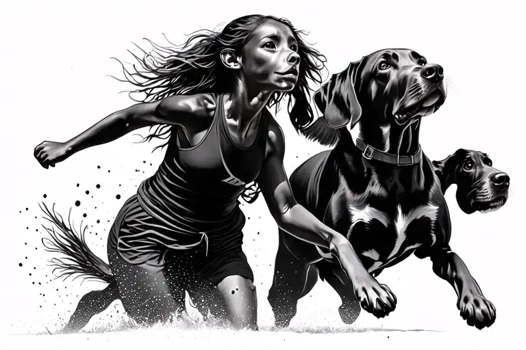 Girl And vizsla running together tattoo design idea
