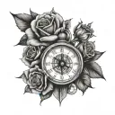 Rose, clock, compass, face tattoo design idea