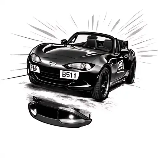 MX5 Miata pop up headlights with number plate P561 BAP tattoo design idea