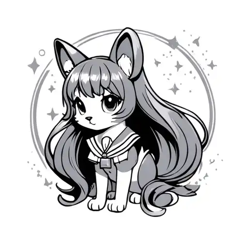 cute animal sailor moon surrounded tattoo design idea