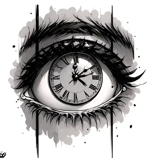 anime eyes with clock inside tattoo design idea