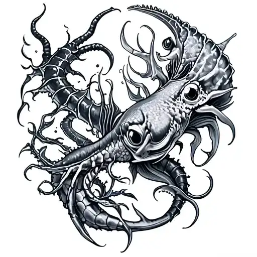gothic sea creatures tattoo design idea