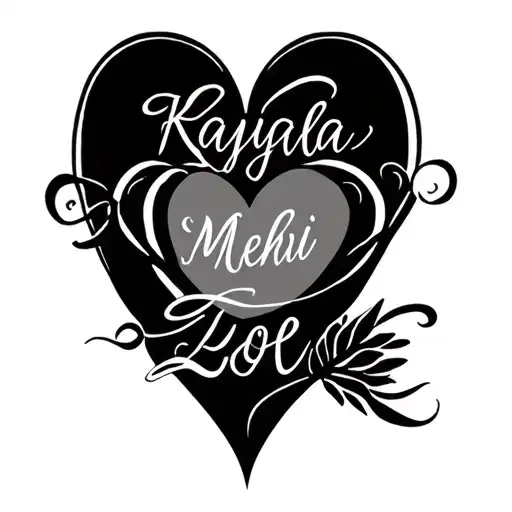 names Kayla, Mekhi, Zoe make a heart outline tattoo tattoo design idea