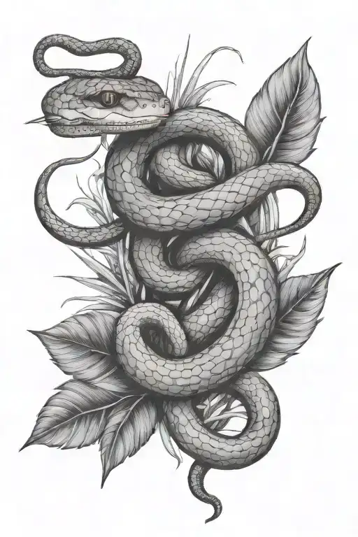 snake and plants intertwined tattoo design idea