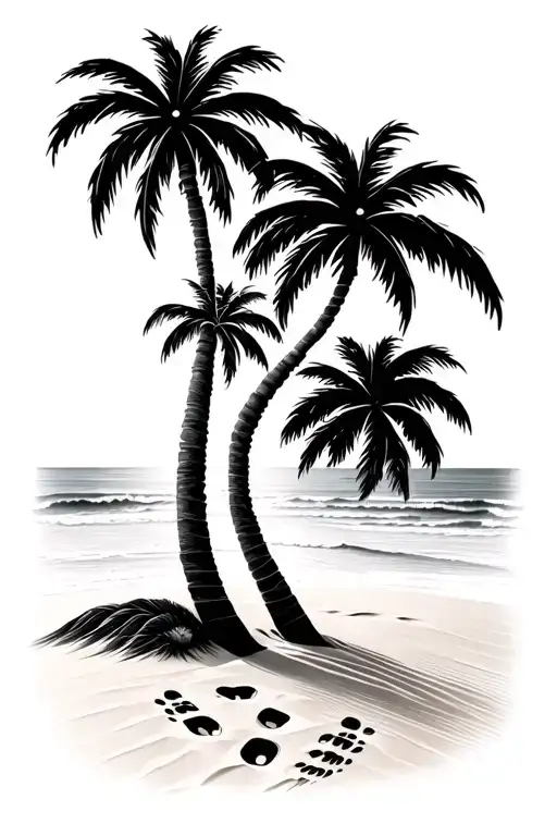 Footprints In The Sand and palm tree tattoo design idea