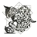 kitten playing with a duckling tattoo design idea