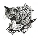 kitten playing with a duckling tattoo design idea