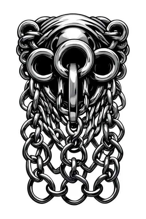 3D piercing of hanging swagged chain from 3 small rings tattoo design idea