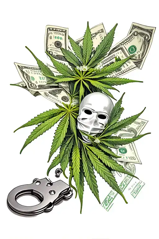 ski mask money handcuffs weed life of sin  tattoo design idea