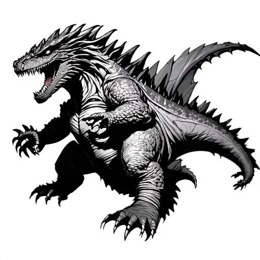 godzilla, dragon and monster hunter tattoo design idea