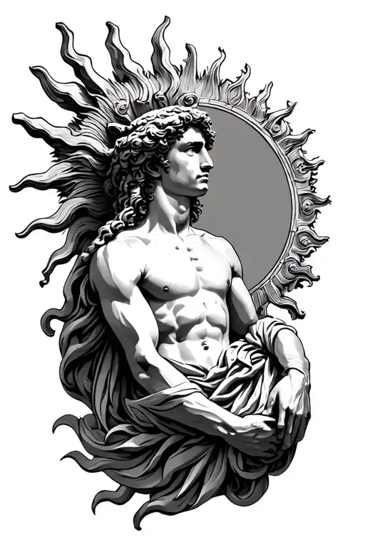 Apollo greek god, sun, symbol intertwined tattoo design idea