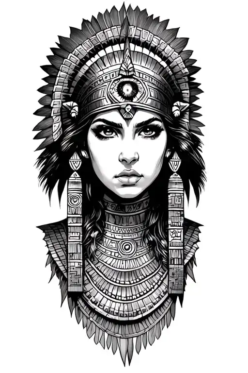 Aztec Warrior Girl With Technology With Egyptian Warrior Girl God Anubis, Inka Symbolism, All Seing Eye And... Tattoo tattoo design idea