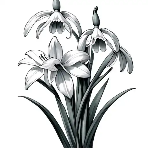 snowdrop flower lily flower daffodil flower bouquet tattoo design idea