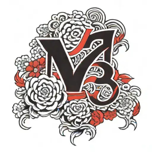 arm tatoot including the letters B, S, M and S. black and red tattoo design idea