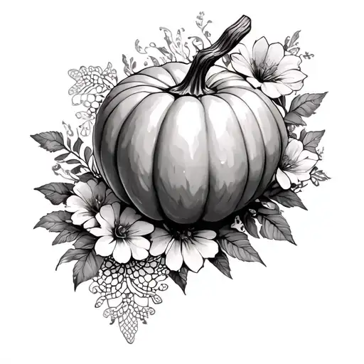 pumpkin, flowers, and lace tattoo design idea