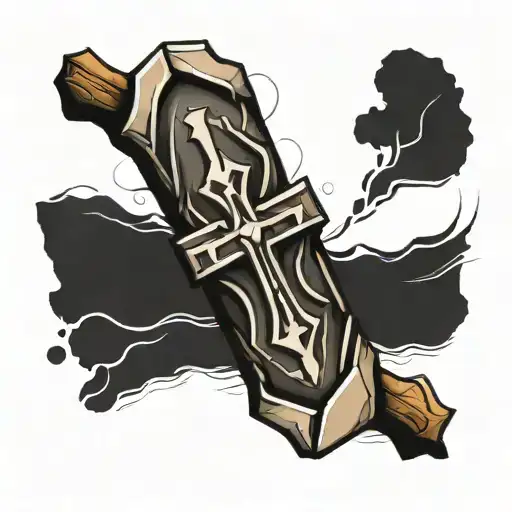 long, thick stone that closes the forearm with a cross on top tattoo design idea