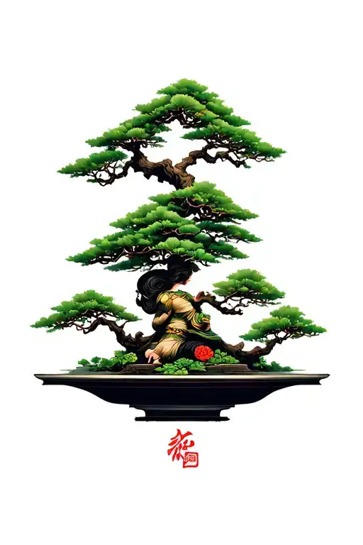 ying yan with bonsai tree tattoo design idea