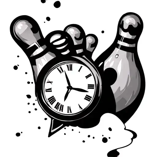 Bowling pin and clock tattoo design idea