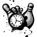 Bowling pin and clock tattoo design idea