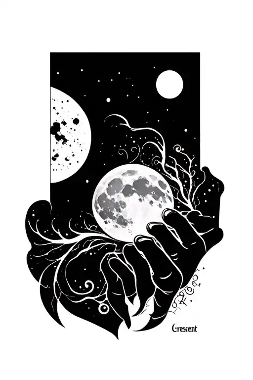 Cresent moon with cyber sigilism on hand tattoo design tattoo design idea