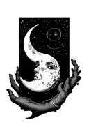Cresent moon with cyber sigilism on hand tattoo design tattoo design idea