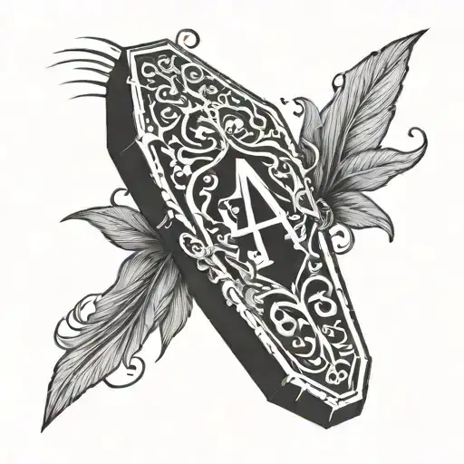 coffin with a heart and initials A and L tattoo design idea