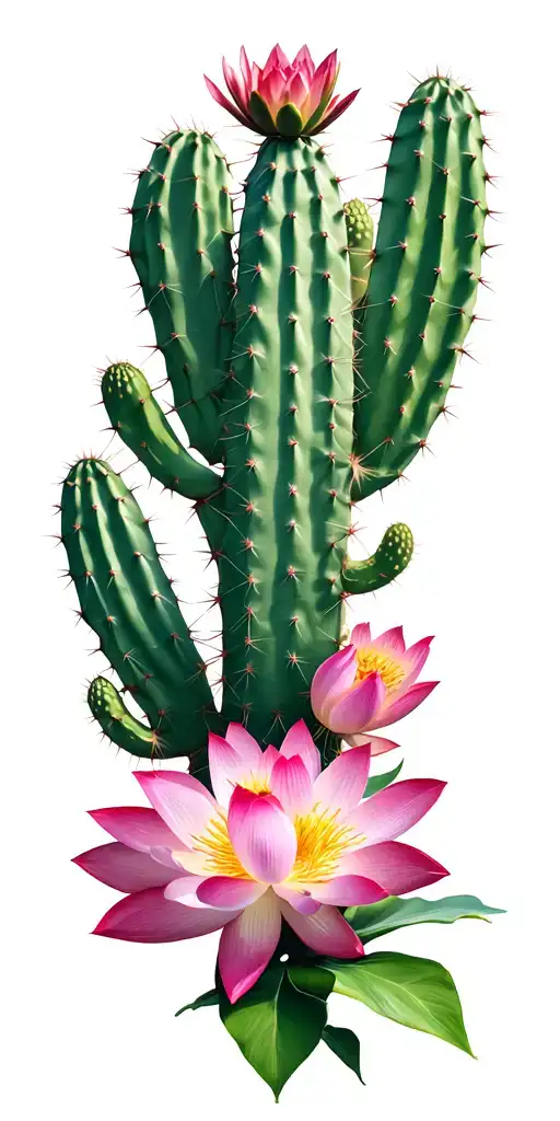 Cactus protected by a lotus tattoo design idea