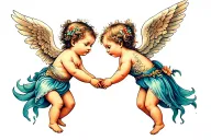 two baby angels holding hands tattoo design idea