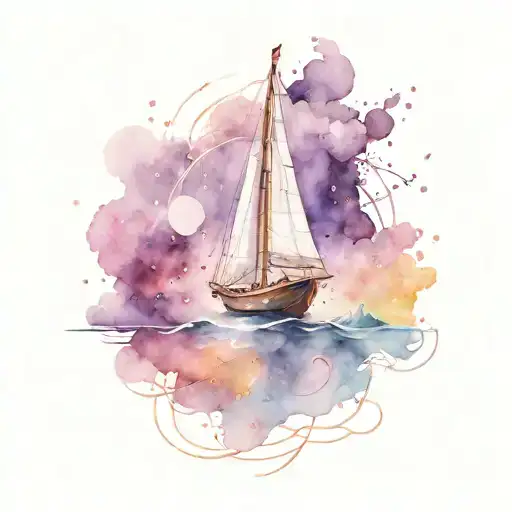 boat sailing in universe sea tattoo design idea