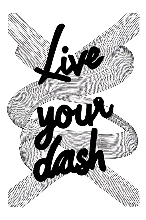 Create a minimalist line art tattoo that blends the words 'Live your dash' into abstract lines. Add a small, delicate ra tattoo design idea