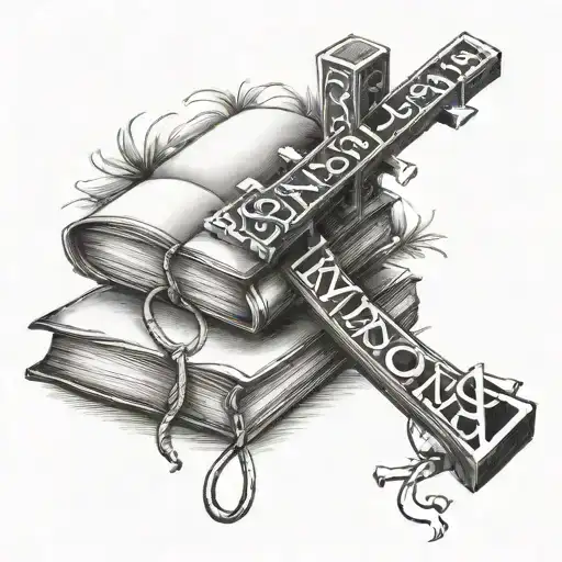 word joy, cross, books, crossword puzzle tattoo design idea
