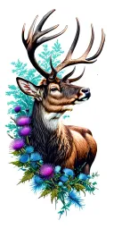 saltire stag thistles mountains loch tattoo design idea