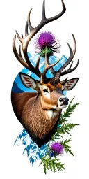 saltire stag thistles mountains loch tattoo design idea