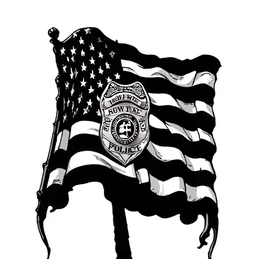 Incorporate a police badge design into a rugged American flag tattoo tattoo design idea