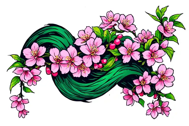 cherry blossom vines wrapping tattoo design idea