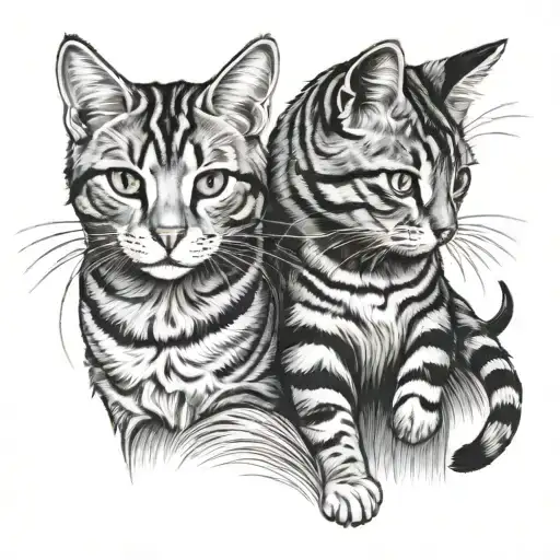 cat tabby and back cat tattoo design idea