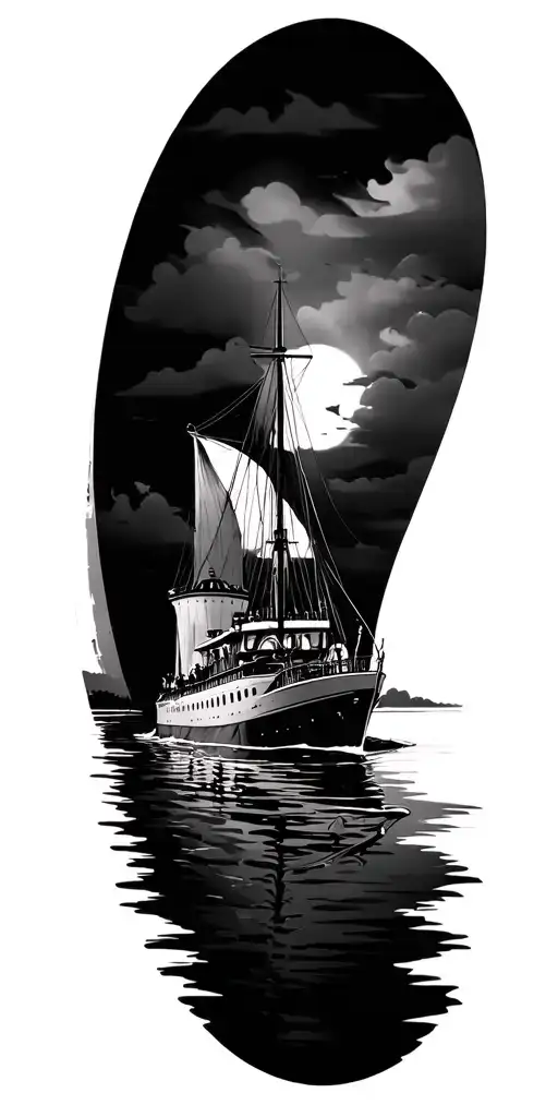 family pond cruise ship tattoo design idea