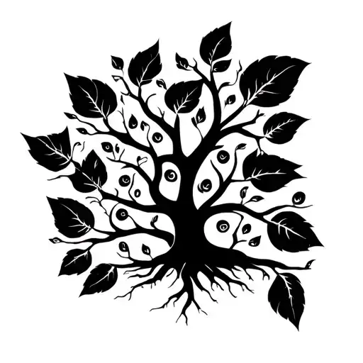 A tattoo design featuring a family tree with branches representing each member of your family, including your mom, husband, kids, and siblings tattoo design idea