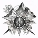 mountain and compass tattoo design idea
