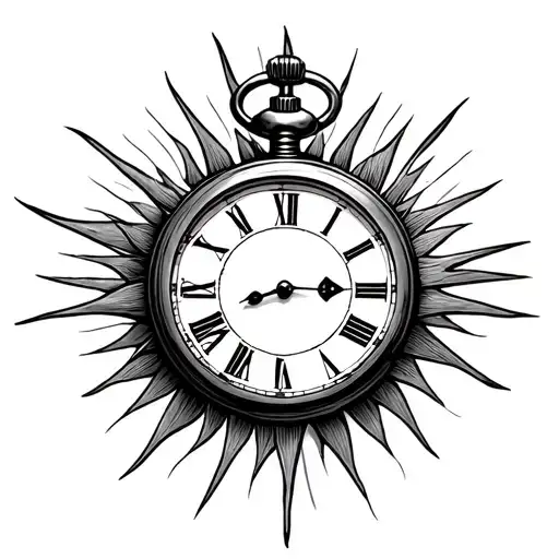pocket watch with sun and writing  tattoo design idea