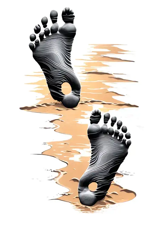 Footprints In The Sand with sunset background tattoo design idea