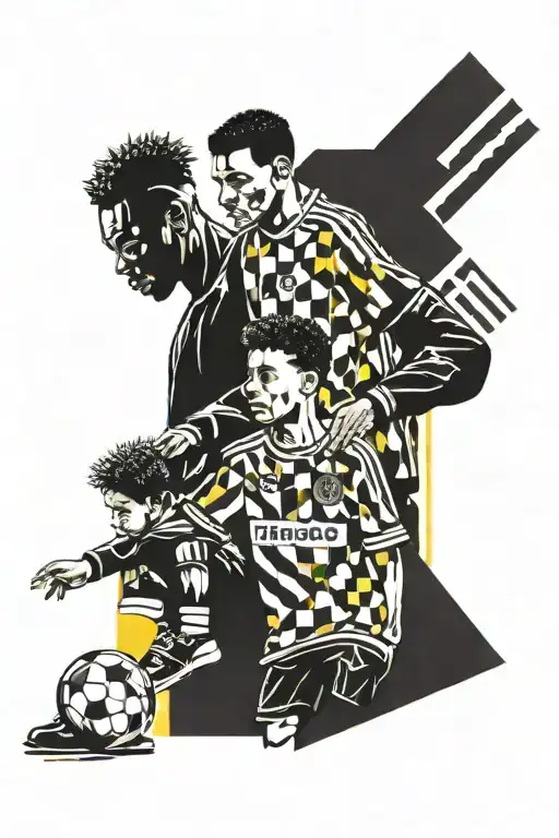 father and son father who has the FC Nantes 1995 jersey son who has a jersey, a scarf and adidas gazelles tattoo design idea