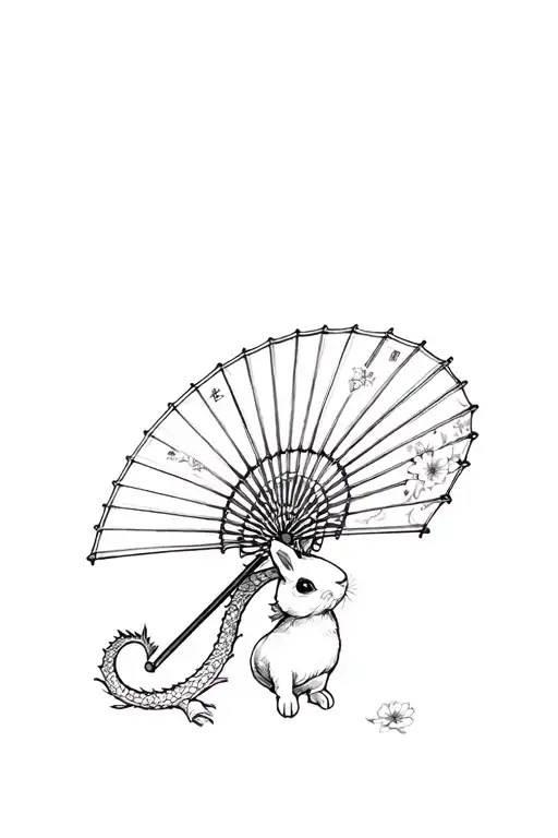 Sakura China Japan Dragon Fan Rabbit Umbrella Blobo Flower tattoo design idea