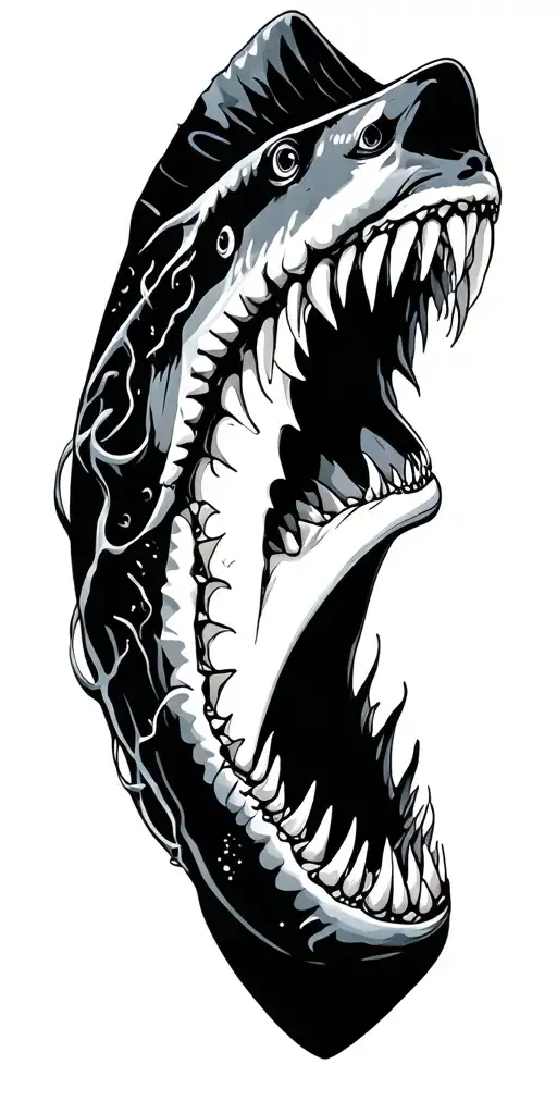 shark teeth and sea creatures tattoo design idea
